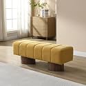 Christopher Knight Home Manila 50" Chenille Fabric Dining Bench for 2 People, Upholstery Ottoman Bench, End of Bed Footstool, Living Room Sofa Extra Seat/Footrest, No Assembly Needed, Mustard Yellow