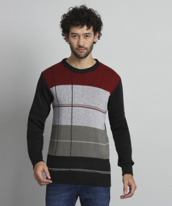 christy world men colorblock round neck grey sweater