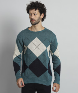 christy world men colorblock round neck multicolor sweater