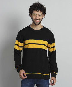 christy world men colorblock round neck black sweater