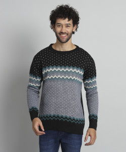 christy world men colorblock round neck grey sweater