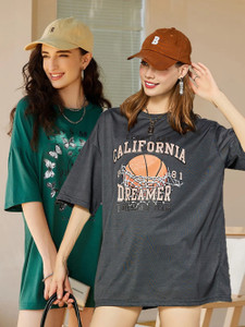 christy world printed women round neck green grey t-shirt