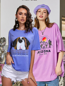 christy world pack of 2 women printed round neck polycotton multicolor t-shirt