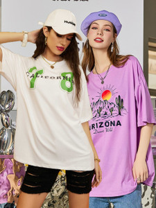 christy world pack of 2 women printed round neck polycotton multicolor t-shirt