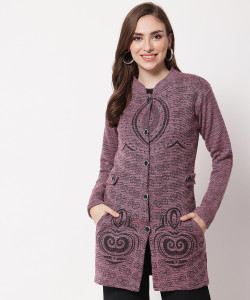 christy world women self design collared neck purple sweater