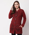 Christy World Women Self Design Collared Neck Maroon Sweater