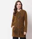 Christy World Women Self Design Collared Neck Brown Sweater