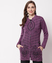 Christy World Women Self Design Collared Neck Purple Sweater