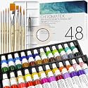 CHROMATEK Watercolor Tutorial Set, 7 Part Video Course, 84 Piece All-In-One Kit, Adults, Beginner &amp; Professional Artists, 48 Watercolor Paint Tubes, 25 Page Workbook, 8 Brushes, Aquapen, Palette, Tape