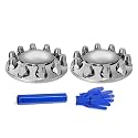 Chrome Dome 2 Front Axle Cover Kit with 32mm/33mm Thread-on Lug Nut Covers with Removable Hub Caps for Semi Truck (Installation Tool Included)