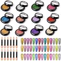 Chrome Nail Powder, 12 Colors Metallic Mirror Powder Gold Silver Blue Purple Red Pink Brown Nail Art Decoration Glitter for DIY Nail Supplies, 1g/Jar, 12 Sponge Sticks