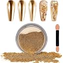 Chrome Nail Powder Kit, Metallic Chrome Powder, Mirror Effect Iridescent Powders Nail Chrome Powder Pigment for Nail Art Decoration Manicure Pedicure Use(0.5g/Jar) (Gold)