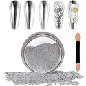 Chrome Nail Powder Kit, Metallic Chrome Powder, Mirror Effect Iridescent Powders Nail Chrome Powder Pigment for Nail Art Decoration Manicure Pedicure Use(0.5g/Jar) (Silver)