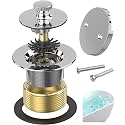 Chrome Plated Bathtub Drain, Hair Catcher and 2-Hole Overflow Faceplate, 11.5/16 UNC, Lift and Turn Bathtub Drain Replacement, Tub Drain Stopper