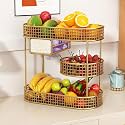 CHROMIX 3 Tiered Shelf Countertop Fruit&amp;Vegetables Organizer For Home&amp;Kitchen|Multipurpose Metal Iron Fruits&amp;Vegetables Basket|Modern Multi-Use Fruits&amp;Vegetable Rack Organizers (3 Tier Golden Basket)