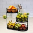 CHROMIX 3-Tier Fruit and Vegetable Organizer – Multipurpose Metal Storage Basket for Home &amp; Kitchen – Modern Fruits &amp; Vegetables Rack for Countertop, Pantry &amp; Dining Room Organization (Black Tray)