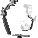 ChromLives Camera L Bracket Mount Video Grip L-Bracket with Dual Flash Cold Shoe Mount 1/4'' Tripod Screw, Heavy Duty Padded Hand Grip for DSLR Camera Camcorder (Updated)
