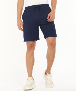 chromozome solid men dark blue sports shorts