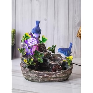 chronikle polyresin hut style tabletop indoor 2 steps water fountain for home decor with multicolor led speed controller pump amp crystal ball size 26 x 18 x 39 cm color multi  weight 1840 gram