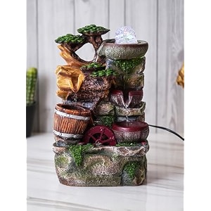 chronikle polyresin designer tabletop indoor 3 steps water fountain for home decor with multicolor led speed controller pump amp crystal ball size 23 x 18 x 36 cm  color multiweight 1600 gram