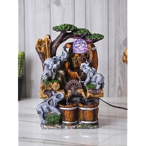 chronikle polyresin elephant design tabletop 3 steps water fountain for home decor with multicolor led speed controller pump amp crystal ball size 235 x 18 x 35 cm color multi  weight 1840 gram