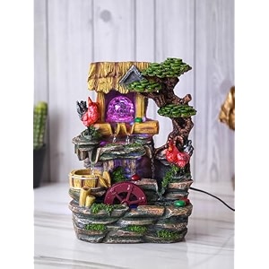 chronikle polyresin hen design tabletop indoor 3 steps water fountain for home decor with multicolor led speed controller pump amp crystal ball size 24 x 19 x 34 cm color multi  weight 1800 gram