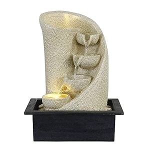 chronikle polyresin table top cream color indoor 3 designer steps waterfall fountain for home decor with yellow led lights amp water flow controller pump size 38 x 295 x 22cm  weight 1750grm