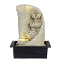 CHRONIKLE Polyresin Table Top Cream Color Indoor 3 Designer Steps Waterfall Fountain for Home Decor with Yellow LED Lights & Water Flow Controller Pump (Size: 38 x 29.5 x 22CM | Weight: 1750grm)