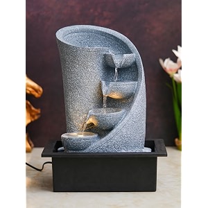 chronikle polyresin table top grey color indoor 3 designer steps waterfall fountain for home decor with yellow led lights amp water flow controller pump size 38 x 295 x 22cm  weight 1750grm