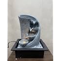 CHRONIKLE Polyresin Table Top Grey Color Indoor 3 Designer Steps Waterfall Fountain for Home Decor with Yellow LED Lights &amp; Water Flow Controller Pump (Size: 38 x 29.5 x 22CM | Weight: 1750grm)