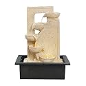 CHRONIKLE Polyresin Table Top Stylish Leaf Print 4 Diya Steps Indoor Water Fountain for Home Decor with LED Lights &amp; Speed Controller Pump (Size: 40 x 29.5 x 22CM | Color: Cream | Weight: 2250 Gram)