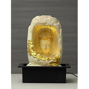chronikle polyresin tabletop white meditating buddha sitting in cave style indoor front curtain waterfall fountain for home decor with led light speed controller pump size 40 x 22 x 295cm