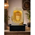 CHRONIKLE Polyresin Tabletop White Meditating Buddha Sitting in Cave Style Indoor Front Curtain Waterfall Fountain for Home Decor with LED Light, Speed Controller Pump (Size: 40 x 22 x 29.5CM)
