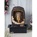 CHRONIKLE Polyresin Tabletop Gold Brown Meditating Buddha Sitting in Cave Style Indoor Front Curtain Waterfall Fountain for Home Decor with LED Light, Speed Controller Pump (Size: 40 x 22 x 29.5CM)