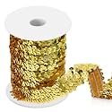 Chuangdi 11 Yard Gold Sequin Trim 1 Inch Elastic Ribbon for Halloween Craft