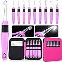 Chuangdi 9 Pcs Lighted Crochet Hooks with Case, LED Knitting,Pink