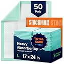 Chucks Pads Disposable[50 Count]Underpads - PeePads-Dog,Puppy-Diaper Changing Table Pad for Baby-Incontinence Bed & Chair Liners for Elderly-Pet Potty Training Pads -Leak Proof, 17" X 24" (Pack of 6)