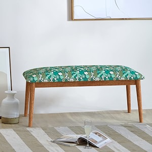 chumbak jodhpur bench - tropical ikkat 2 seater bench sheesham wood green