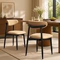 CHUN YI Dining Chairs Set of 2, Upholstered Solid Wood Dining Room Chairs, Mid Century Modern Fabric Kitchen Chairs with Ergonomic Curved Back, Khaki (Only Chairs)