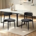 CHUN YI Dining Chairs Set of 2, Upholstered Solid Wood Dining Room Chairs, Mid Century Modern Fabric Kitchen Chairs with Ergonomic Curved Back, Black (Only Chairs)