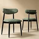 CHUN YI Dining Chairs Set of 2, Upholstered Wooden Dining Room Chairs, Mid Century Modern Fabric Kitchen Chairs with Ergonomic Curved Back, Green (Only Chairs)