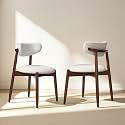CHUN YI Dining Chairs Set of 2, Wooden Dining Room Chairs with Ergonomic Curved Back, Upholstered Mid Century Modern Kitchen Chairs, Cream
