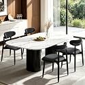 CHUN YI Dining Chairs Set of 4, Upholstered Solid Wood Dining Room Chairs, Mid Century Modern Fabric Kitchen Chairs with Ergonomic Curved Back, Black (Only Chairs)