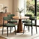 CHUN YI Dining Chairs Set of 4, Upholstered Wooden Dining Room Chairs, Mid Century Modern Fabric Kitchen Chairs with Ergonomic Curved Back, Green(Only Chairs)
