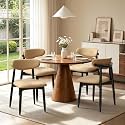 CHUN YI Dining Chairs Set of 4, Upholstered Wooden Dining Room Chairs with Ergonomic Curved Back, Mid Century Modern Fabric Kitchen Chairs, Khaki (Only Chairs)