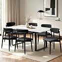 CHUN YI Dining Chairs Set of 6, Upholstered Solid Wood Dining Room Chairs, Mid Century Modern Fabric Kitchen Chairs with Ergonomic Curved Back, Black (Only Chairs)