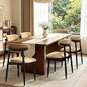 CHUN YI Dining Chairs Set of 6, Upholstered Solid Wood Dining Room Chairs, Mid Century Modern Fabric Kitchen Chairs with Ergonomic Curved Back, Khaki (Only Chairs)