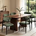 CHUN YI Dining Chairs Set of 6, Upholstered Wooden Dining Room Chairs, Mid Century Modern Fabric Kitchen Chairs with Ergonomic Curved Back, Green (Only Chairs)