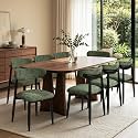 CHUN YI Dining Chairs Set of 8, Upholstered Wooden Dining Room Chairs, Mid Century Modern Fabric Kitchen Chairs with Ergonomic Curved Back, Green (Only Chairs)