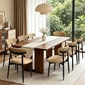 CHUN YI Dining Chairs Set of 8, Upholstered Solid Wood Dining Room Chairs, Mid Century Modern Fabric Kitchen Chairs with Ergonomic Curved Back, Khaki (Only Chairs)